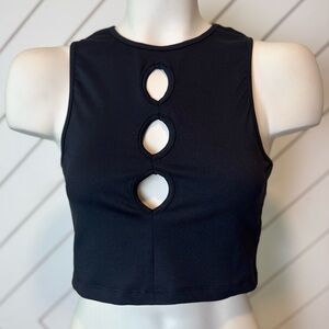 NIA - Black Tank Cropped Top - Three Keyhole Accents - Size M